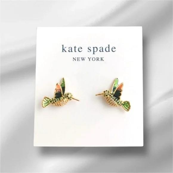 Rare Kate Spade Hummingbird Earrings with Green and Gold - Picture 4 of 9